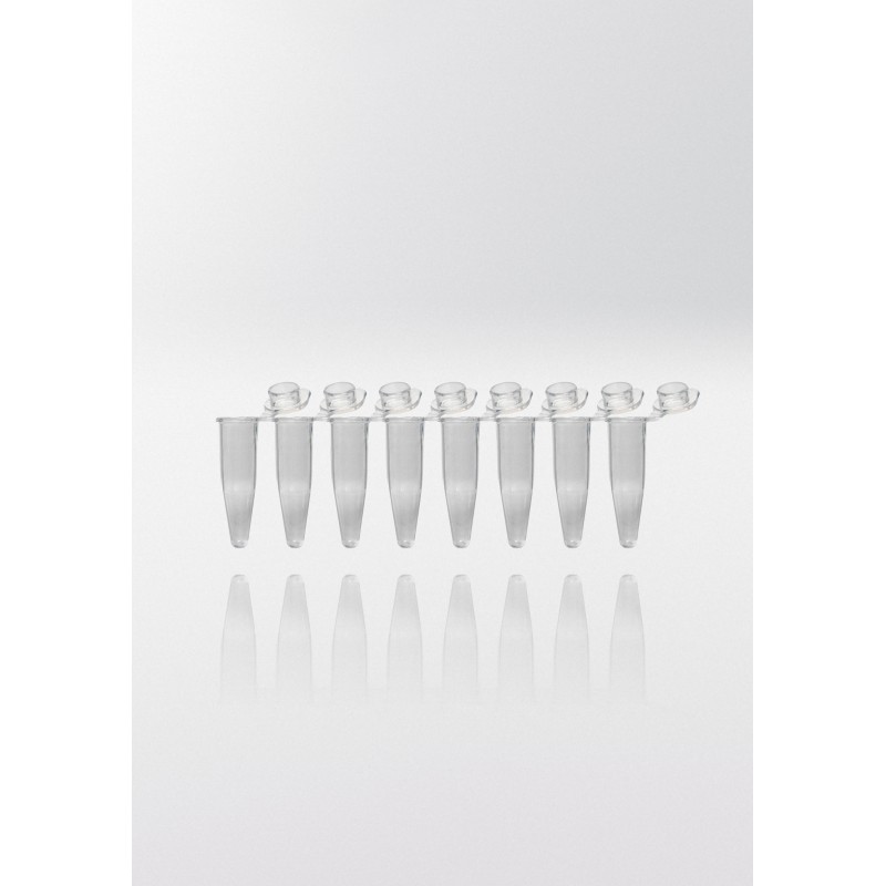 probówki PCR microcentrifuge tube PP, 0,2ml, 8-strips, individually attached flat & transparent caps, CE/IVD